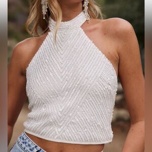 12th Tribe Riley White Sequin Halter Top